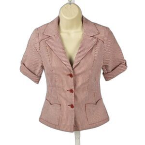 Nanette Lepore Retro Short Sleeve Striped Structured Blazer Size 2